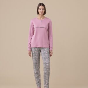 Pigiama donna caldo cotone Noidinotte con scritta e pantaloni stampa principe di Galles