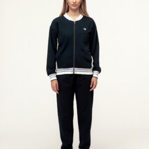 Tuta homewear donna FILA navy con zip in cotone felpato – fronte