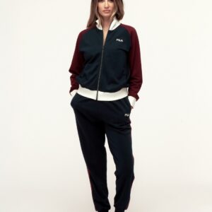 Tuta donna FILA full zip in cotone felpato colore burgundy e navy – vista frontale