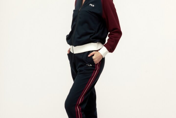 Tuta donna FILA full zip in cotone felpato colore burgundy e navy – vista laterale