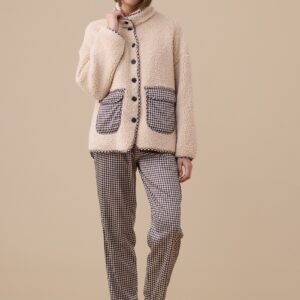 Giacca donna Noidinotte double face eco-agnellino beige con dettagli pied de poule