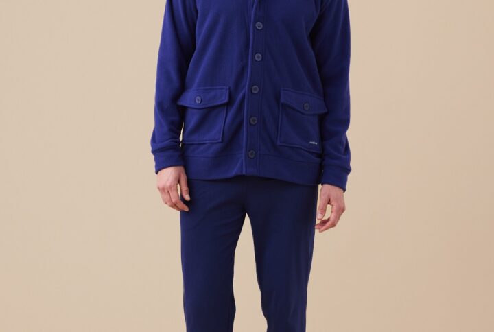 Giacca uomo in micropile Noidinotte blu navy con bottoni e tasche