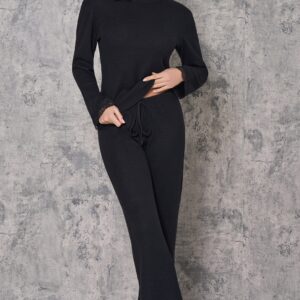 pigiama loungewear donna LOVEandBRA nero con maniche lunghe