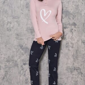 pigiama donna serafino rose black Loveandbra in interlock caldo cotone