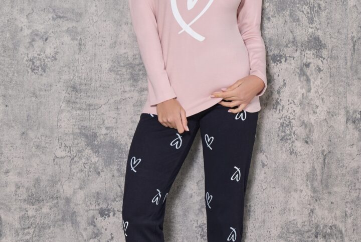 pigiama donna serafino rose black Loveandbra in interlock caldo cotone