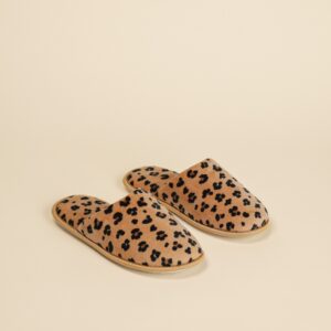 pantofola donna in ciniglia Noidinotte beige con stampa animalier