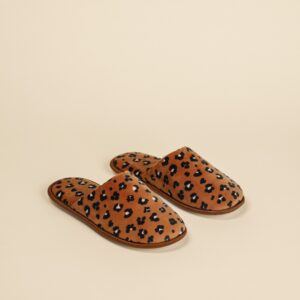 pantofola donna in ciniglia Noidinotte marrone con stampa animalier