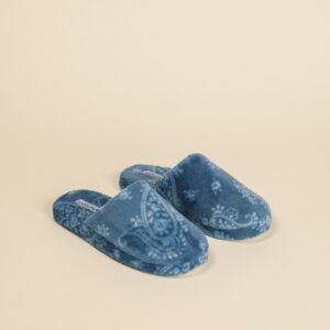 Pantofola donna invernale Noidinotte blu con fantasia paisley, in tessuto peluche