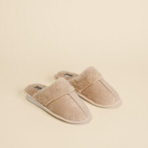 Pantofola donna Noidinotte beige in peluche calda e morbida