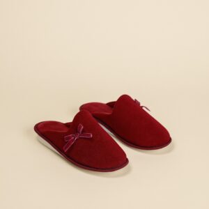 Pantofola donna Noidinotte in velluto a costine con fiocco bordeaux