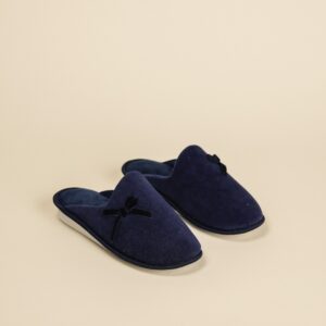 Pantofola donna Noidinotte in velluto a costine con fiocco blu