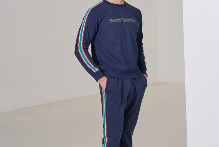 tuta homewear uomo in felpa, colorazione blu