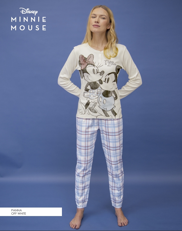 pigiama donna Mickey and Friends panna con pantaloni a quadretti Sabor