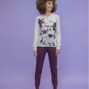pigiama donna Mickey and Friends grigio melange con pantaloni bordeaux Sabor