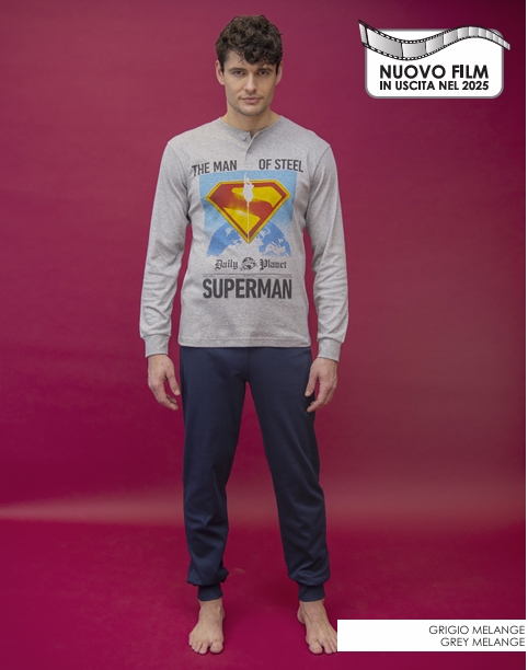 pigiama uomo superman caldo cotone interlock grigio melange sabor