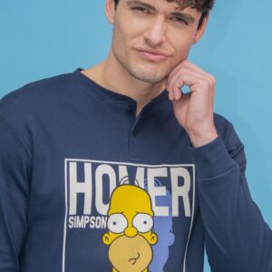 pigiama uomo Homer Simpson Sabor caldo cotone navy – dettaglio maglia con stampa
