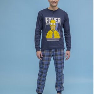 pigiama uomo Homer Simpson Sabor caldo cotone navy – modello con pantaloni scozzesi