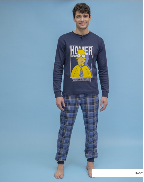 pigiama uomo Homer Simpson Sabor caldo cotone navy – modello con pantaloni scozzesi