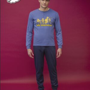 pigiama uomo The Simpsons Sabor cotone interlock colore avio – vista frontale