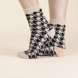 calza antiscivolo donna fantasia pied de poule colore beige e nero Noidinotte