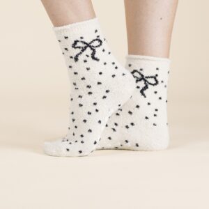 calza antiscivolo donna Noidinotte con pois e fiocco colore naturale