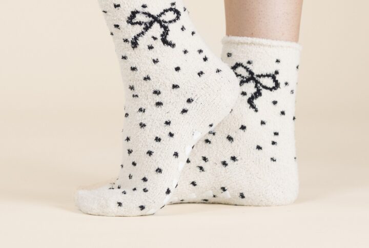 calza antiscivolo donna Noidinotte con pois e fiocco colore naturale
