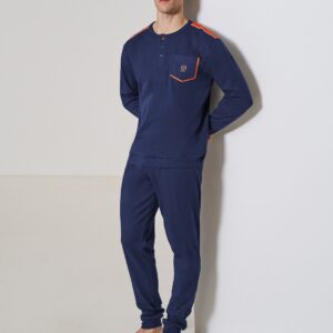 pigiama lungo uomo caldo cotone interlock sergio tacchini blu