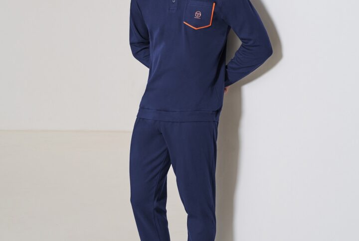 pigiama lungo uomo caldo cotone interlock sergio tacchini blu