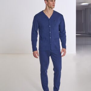 pigiama aperto lungo uomo Sergio Tacchini blu navy con giacca e pantaloni