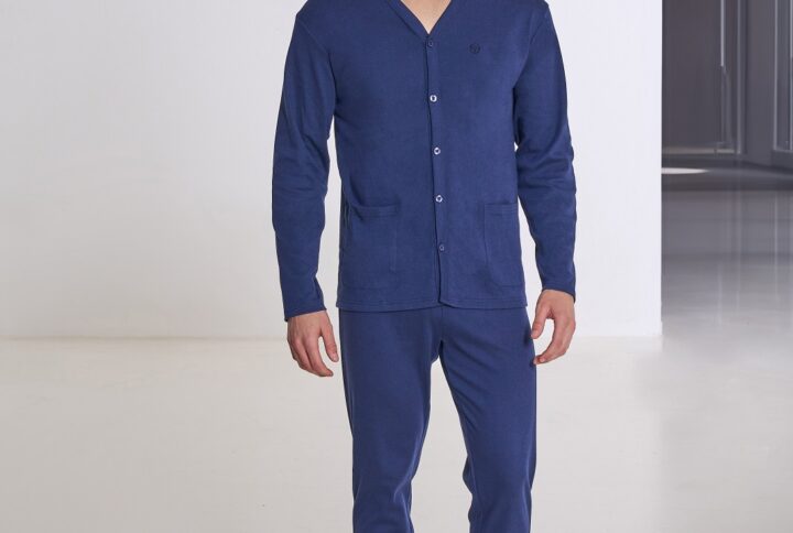 pigiama aperto lungo uomo Sergio Tacchini blu navy con giacca e pantaloni
