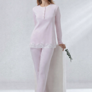 Pigiama Donna Serafino in Caldo Cotone con Pizzo Andra