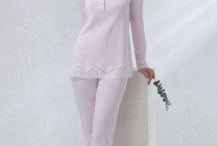 Pigiama Donna Serafino in Caldo Cotone con Pizzo Andra