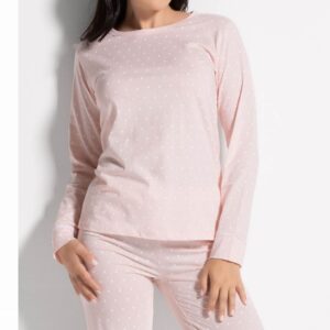 Fantasia Rosa Dolce del Pigiama lungo donna LOVEANDBRA in cotone con fantasia pois e manica lunga