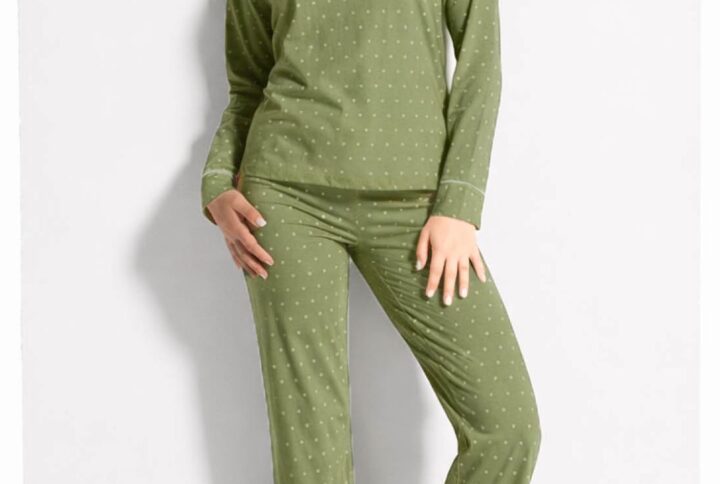 Pigiama lungo donna LOVEANDBRA in cotone con fantasia pois e manica lunga