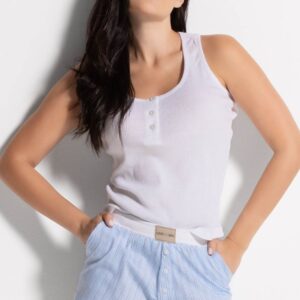 Pigiama corto donna LOVEANDBRA con canotta bianca serafino e pantaloncino a righe