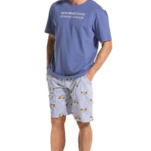 Pigiama corto uomo OFFICINA45 con t-shirt scritta vintage e pantaloncini stampa Vespa