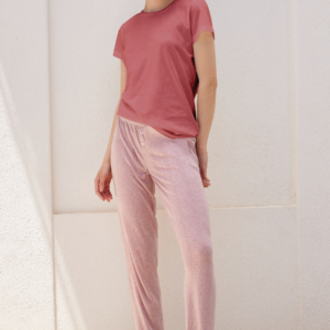 Completo loungewear JADEA pointelle con t-shirt a manica corta e pantalone lungo. - COLOEW CAMELIA