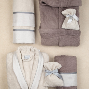 Completo bagno Battaglia Classico Italiano 8 pezzi in pura spugna di cotone con bordi jacquard. - Perla/Grigio