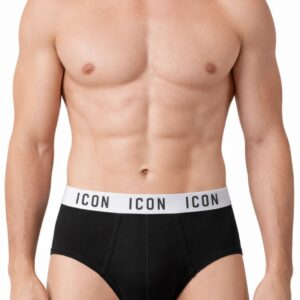 Modello Indossa Slip uomo ICON cotone elasticizzato nero con fascia bianca logata ICON