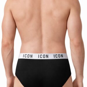 Retro Slip uomo ICON cotone elasticizzato nero con fascia bianca logata ICON
