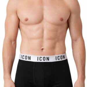 Modello Indossa Boxer uomo ICON cotone elasticizzato nero con fascia bianca logata ICON