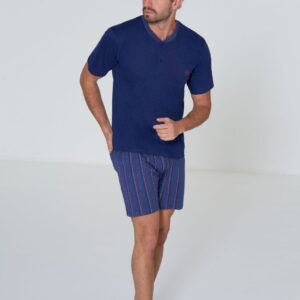 Pigiama uomo cotone Sergio Tacchini corto jersey con t-shirt serafino e pantaloncini tasca posteriore