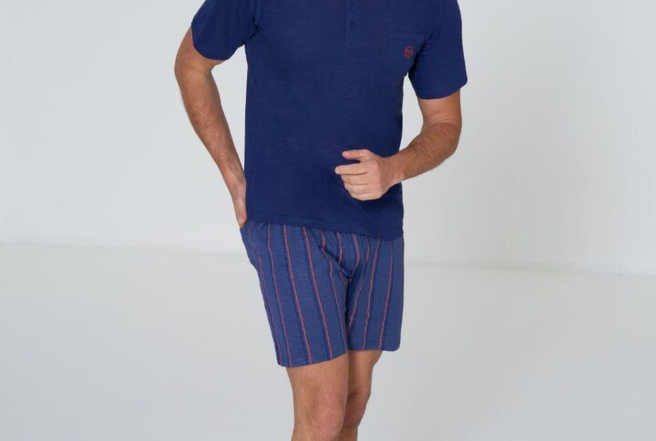 Pigiama uomo cotone Sergio Tacchini corto jersey con t-shirt serafino e pantaloncini tasca posteriore