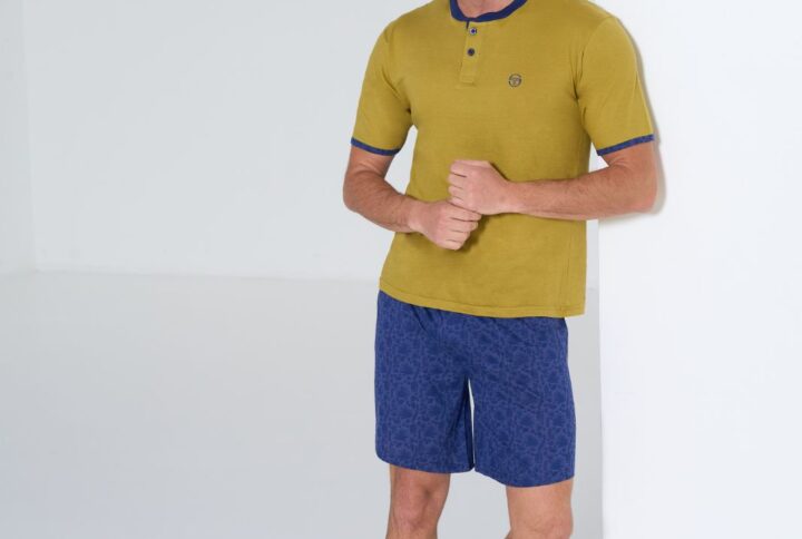 Pigiama uomo cotone Sergio Tacchini corto jersey con maglia serafino e pantaloncini con tasche laterali