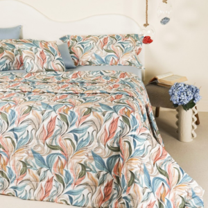 Trapuntino Neith Amalfi in raso satin 100% cotone 300 TC con stampa digitale botanica.