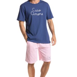 Pigiama corto uomo OFFICINA45 Ciao Amore con pantaloncini fantasia cuori