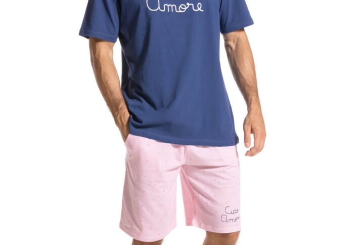 Pigiama corto uomo OFFICINA45 Ciao Amore con pantaloncini fantasia cuori