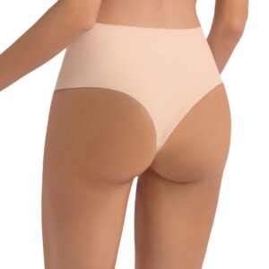 Dettaglio vestibilità della culotte brasiliana vita alta invisibile SIèLEI color carne microfibra senza cuciture