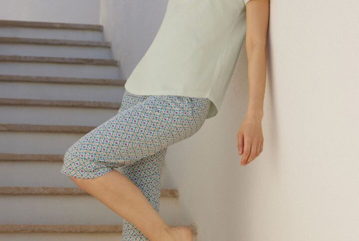 Pigiama pinocchietto donna JADEA in cotone con pantalone fantasia geometrica - Colore Verdino