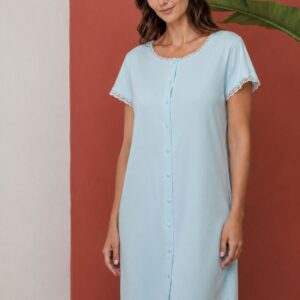 Camicia da notte donna ANDRA aperta in cotone organico con fiorellini